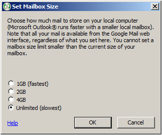 Picture with Sign in to Google App Sync, Set mailbox Size