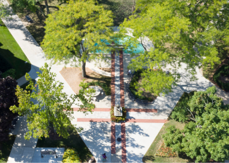 drone image of st. ignatius statue