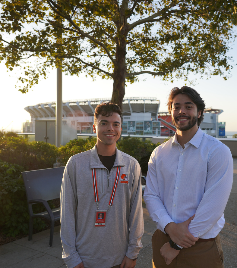 jcu students in downtown cleveland by browns stadium