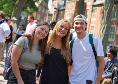 students on campus smiling