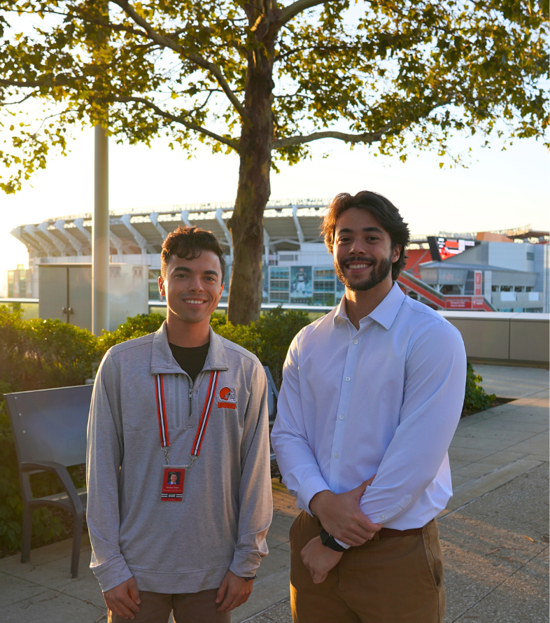 Students by Cleveland Browns' stadium