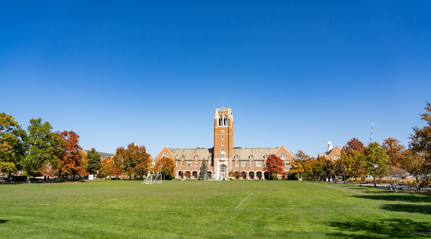 jcu campus clock tower in the fall