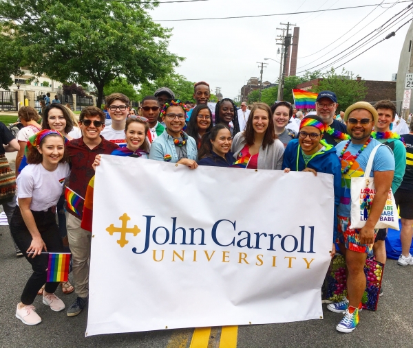 Students, staff, and faculty at Pride March