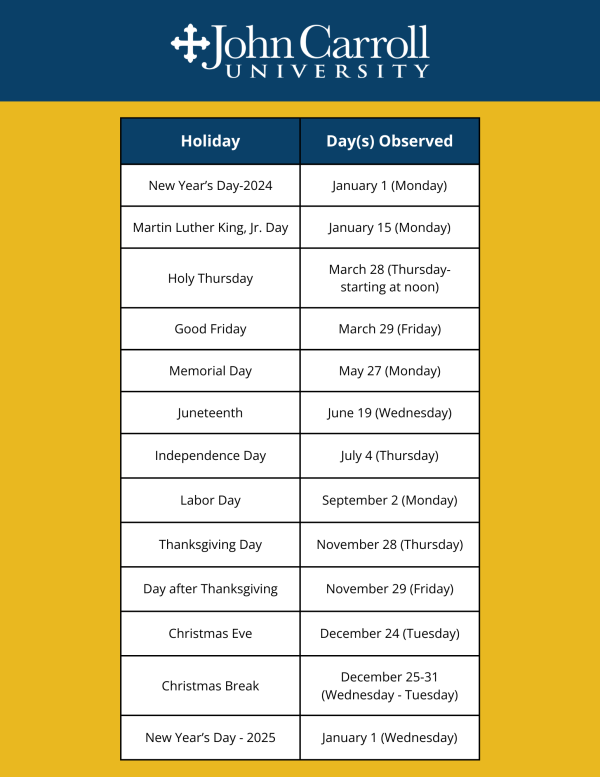 2024 Staff Holiday Schedule