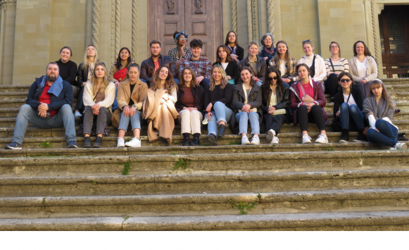 Students sitting on the steps.