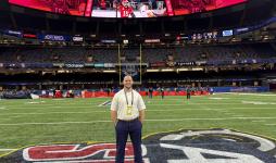 Matt Wrather ’25 being honored on the field at the Sugar Bowl