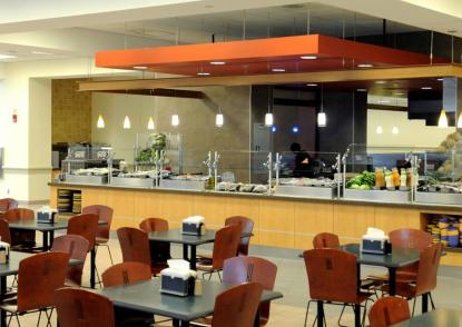 schott dining hall with cafeteria tables