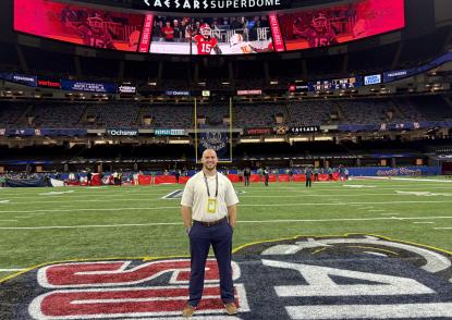 Matt Wrather ’25 being honored on the field at the Sugar Bowl