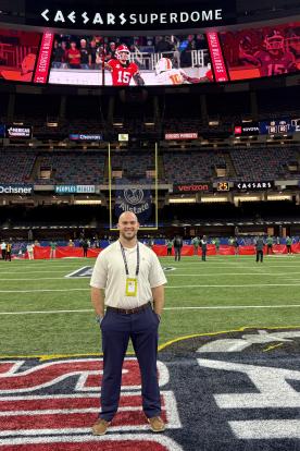 Matt Wrather ’25 being honored on the field at the Sugar Bowl